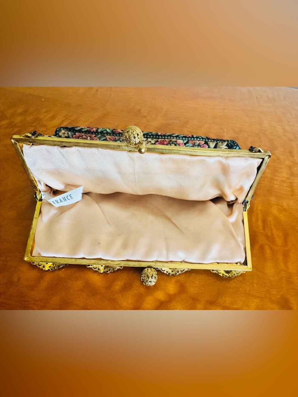 Antique French Art Nouveau Floral Embroidery Tapestry Evening Clutch - Picture 2 of 7